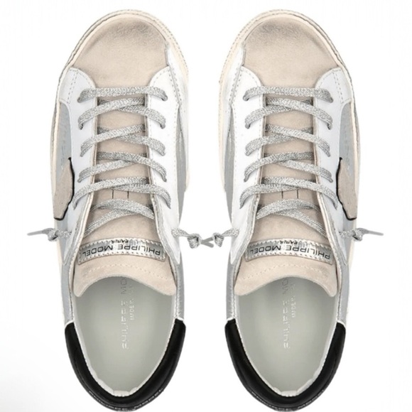 Philippe Model Paris Prsx Low Top Metallic Silver Leather Women's Sneaker Size 8 - Picture 3 of 15